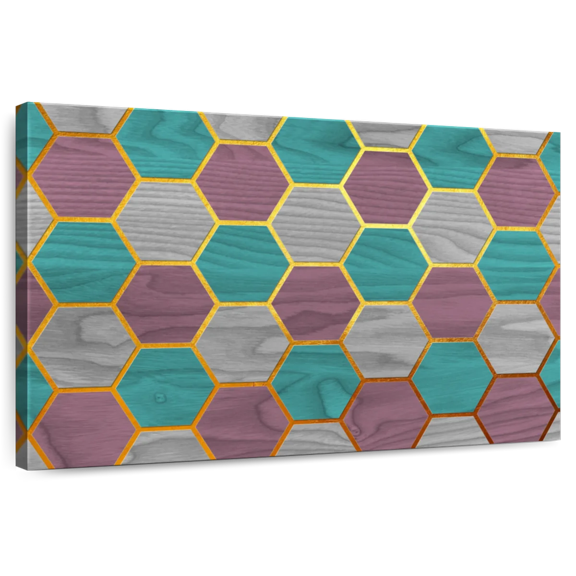 Elephant Stock Hexagon Geometric Pattern Wall Art - Horizontal Canvas Wall Art - Living Room Wall Decor - Abstract Canvas - Gray And Purple Decor - 12" x 8"