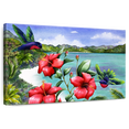 thumbnail image 1 of Elephant Stock Hibiscus Hummers Wall Art - Horizontal Canvas Wall Art - Hallway Wall Decor - Floral And Botanical Canvas - Red And Green Decor By Carolyn Steele - 39" x 26", 1 of 8