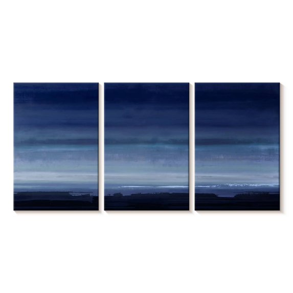Elephant Stock Highlight Indigo Wall Art - Horizontal Multi Panel Canvas - Living Room Wall Decor - Abstract Multi Panel - Blue And Black Decor By Rachel Springer - 26" x 12"