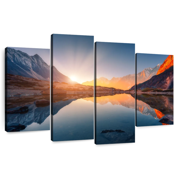 Elephant Stock Himalayan Sunset Reflection Wall Art - Horizontal Multi Panel Canvas - Living Room Wall Decor - Nature Multi Panel - Gray And Blue Decor - 43" x 27"