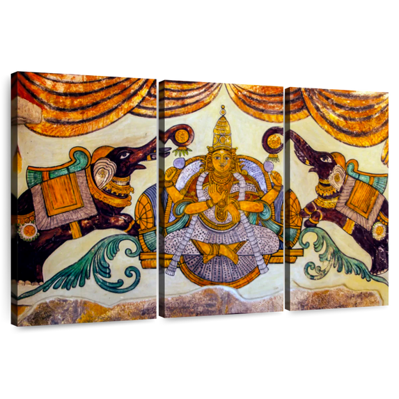 Elephant Stock Hinduism Wall Art - Horizontal Multi Panel Canvas - Lobby Wall Decor - Religion And Spirituality Multi Panel - Brown And Turquoise Decor - 33" x 20"
