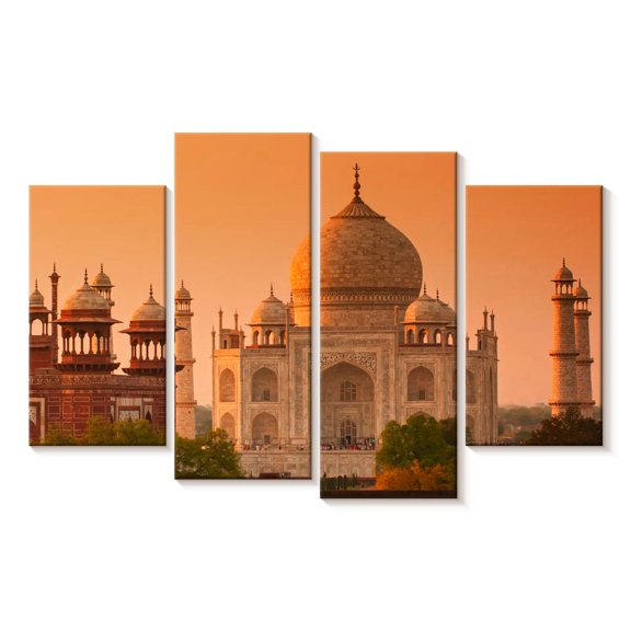 Elephant Stock Historic Taj Mahal At Sunrise Wall Art - Horizontal Multi Panel Canvas - Living Room Wall Decor - Places Multi Panel - Orange And Brown Decor - 36" x 22"