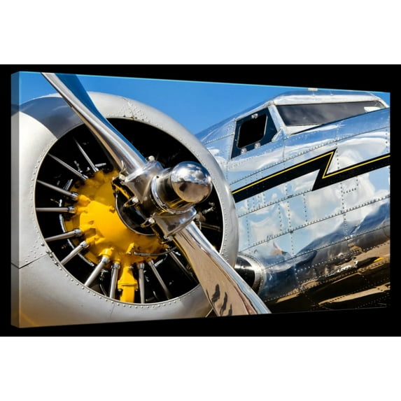 Elephant Stock Historical Airplane Propeller Wall Art - Horizontal Canvas Wall Art - Living Room Wall Decor - Photography Military Canvas - Black And Silver Decor - 12" x 8"