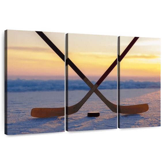 Elephant Stock Hockey Face Off Wall Art - Horizontal Multi Panel Canvas - Living Room Wall Decor - Sports Multi Panel - Orange And Yellow Decor - 45" x 28"