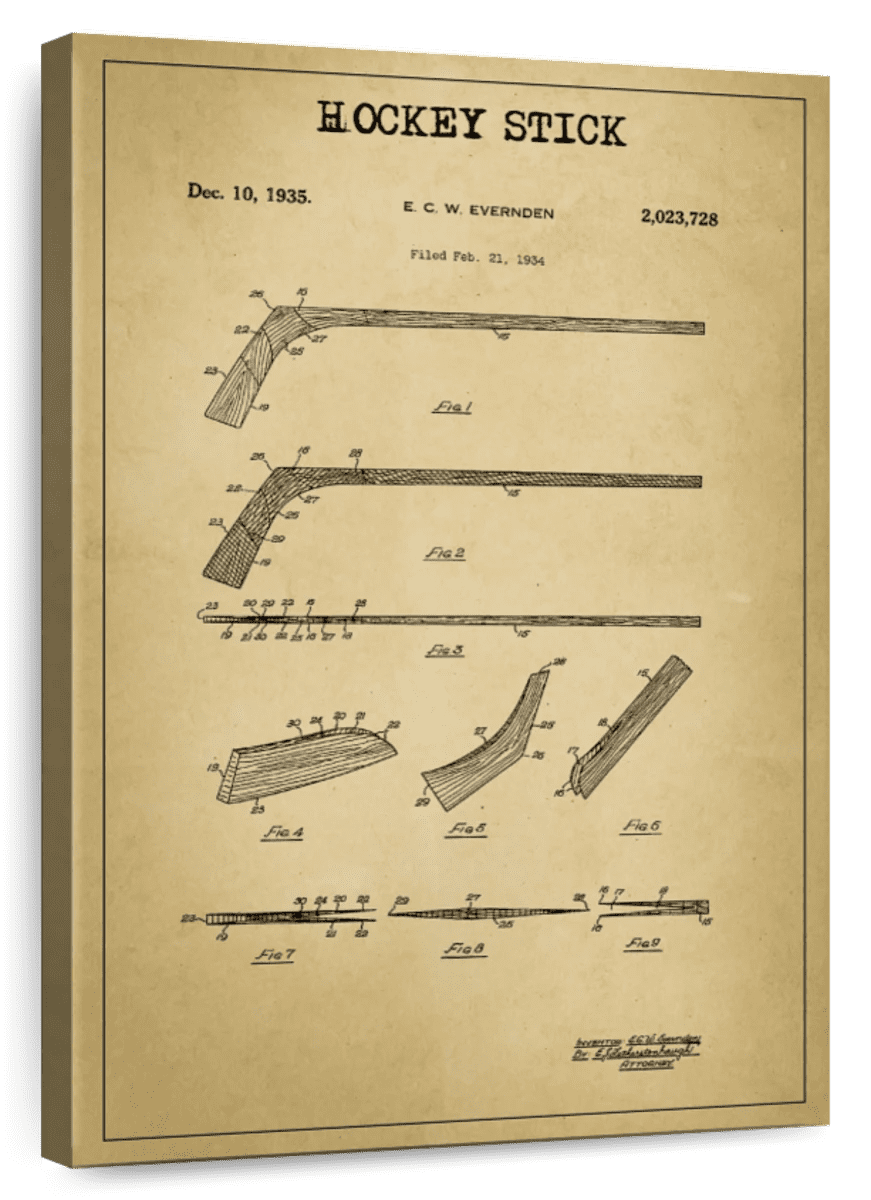 Elephant Stock Hockey Stick Patent Wall Art - Vertical Canvas Wall Art ...
