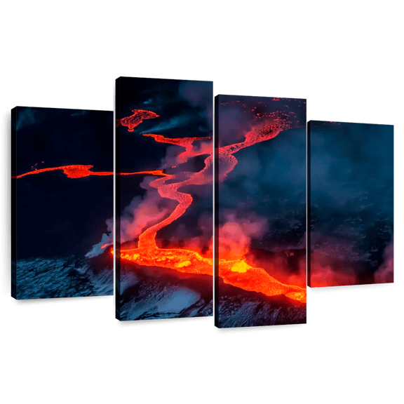 Elephant Stock Holuhraun Lava Flow Wall Art - Horizontal Multi Panel Canvas - Living Room Wall Decor - Nature Multi Panel - Blue And Black Decor - 43" x 27"