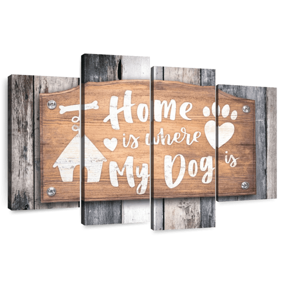 Elephant Stock Home Is Where My Dog Is Wall Sign Wall Art - Horizontal Multi Panel Canvas - Living Room Wall Decor - Wall Signs Multi Panel - Gray And Beige Decor - 52" x 32"