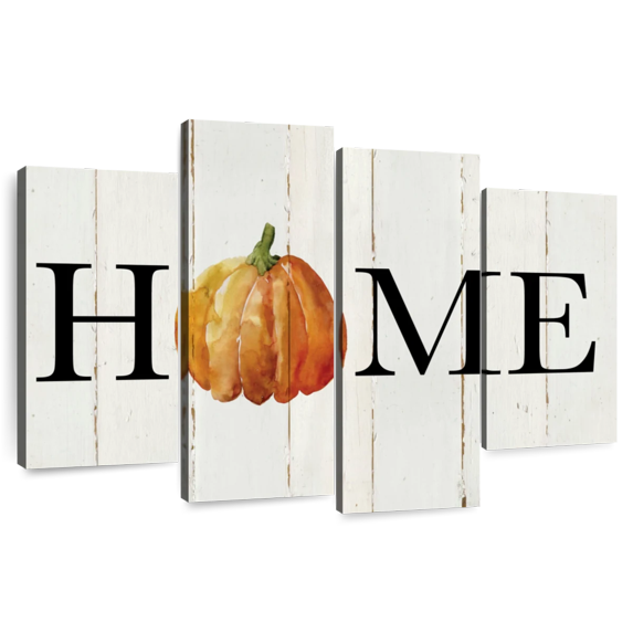 Elephant Stock Home Pumpkin Wall Sign Wall Art - Horizontal Multi Panel Canvas - Living Room Wall Decor - Wall Signs Multi Panel - Beige And Black Decor By Carol Robinson - 75" x 48"