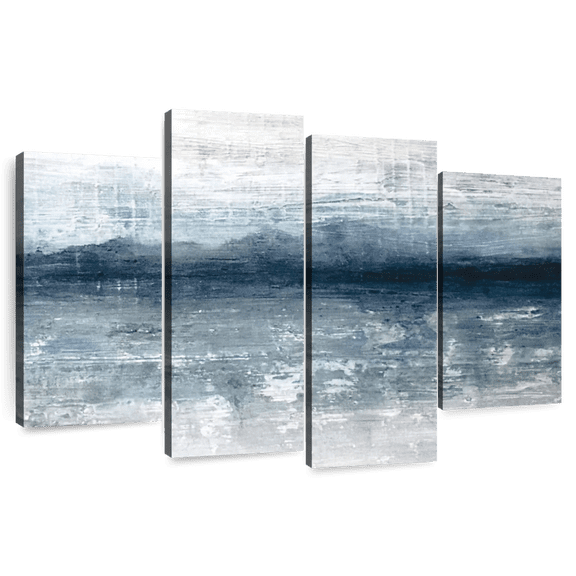 Elephant Stock Horizon Abstract Wall Art - Horizontal Multi Panel Canvas - Living Room Wall Decor - Abstract Multi Panel - Blue And Gray Decor By Stephane Fontaine - 36" x 22"
