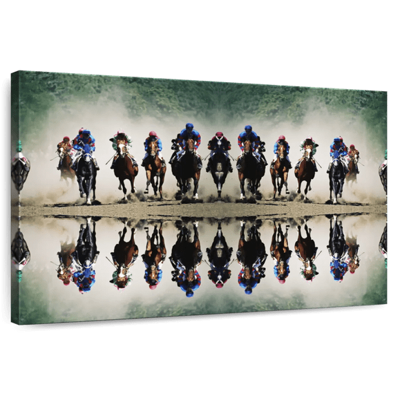 Elephant Stock Horse Racing Sport Wall Art - Horizontal Canvas Wall Art - Living Room Wall Decor - Sports Canvas - Green And Beige Decor - 39" x 26"