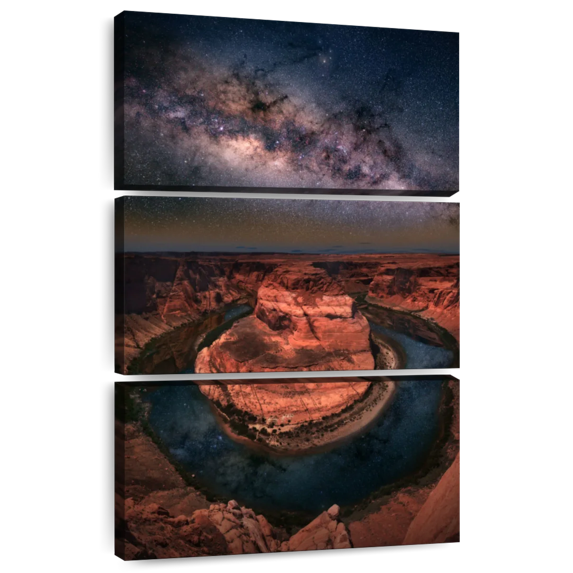 Elephant Stock Horseshoe Bend Milky Way Wall Art - Vertical Multi Panel Canvas - Living Room Wall Decor - Astronomy & Space Multi Panel - Brown And Blue Decor - 42" x 65"