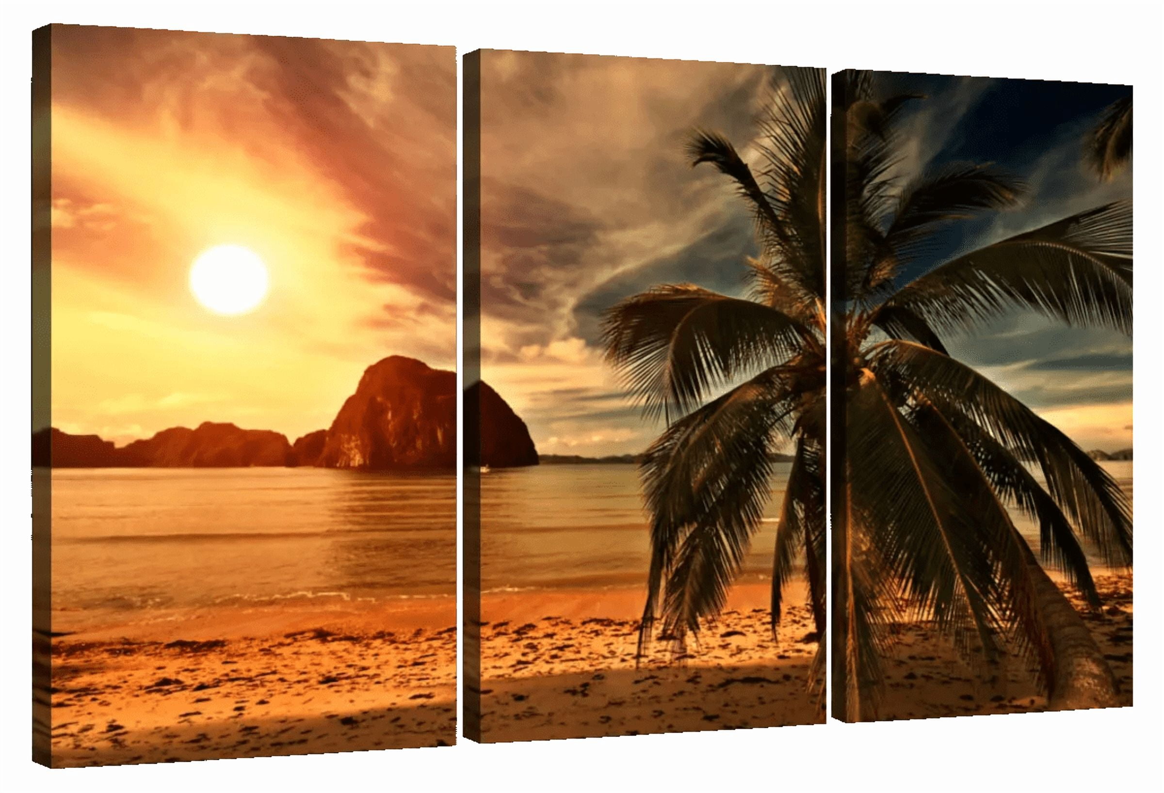 Elephant Stock Hot Beach Sunset Wall Art - Beach Multi Panel Canvas ...