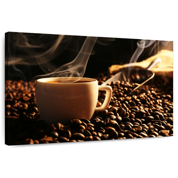 Elephant Stock Hot Coffee Cup Wall Art - Horizontal Canvas Wall Art - Dining Room Wall Decor - Food And Drink Canvas - Black And Orange Decor - 51" x 34"