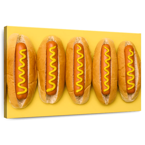 Elephant Stock Hot Dogs Wall Art - Horizontal Canvas Wall Art - Cafe & Restaurant Wall Decor - Food And Drink Canvas - Orange And Yellow Decor - 12" x 8"