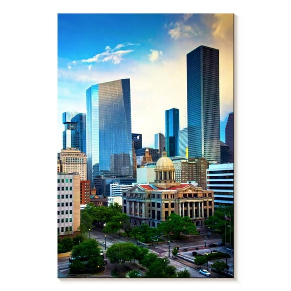 Elephant Stock Houston Courthouse Square Wall Art - Vertical Canvas Wall Art - Living Room Wall Decor - Places Canvas - Beige And Blue Decor By John Coletti - 30" x 45"