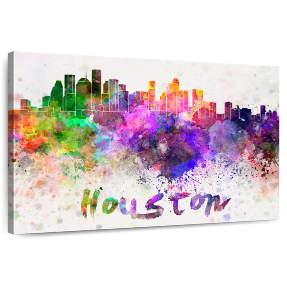 Elephant Stock Houston Skyline Colors Wall Art - Horizontal Canvas Wall Art - Living Room Wall Decor - City Canvas - Purple And Blue Decor - 30" x 20"