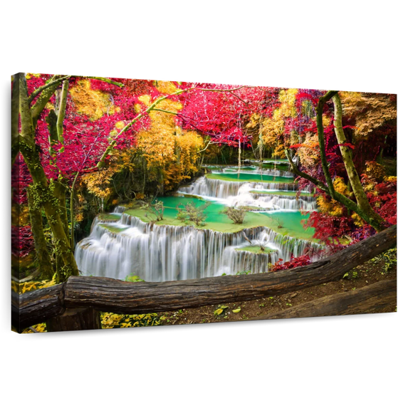 Elephant Stock Huai Mae Khamin Waterfall Wall Art - Horizontal Canvas Wall Art - Living Room Wall Decor - Wellness Canvas - Teal And Orange Decor - 12" x 8"