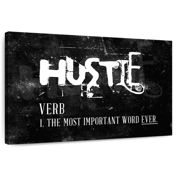 Elephant Stock Hustle Wall Art - Horizontal Canvas Wall Art - Living Room Wall Decor - Inspirational And Typography Canvas - Black And White Decor - 12" x 8"