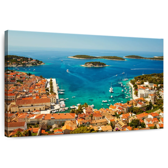 Elephant Stock Hvar Seaside Town Wall Art - Horizontal Canvas Wall Art - Living Room Wall Decor - Beach Canvas - Orange And Beige Decor - 51" x 34"