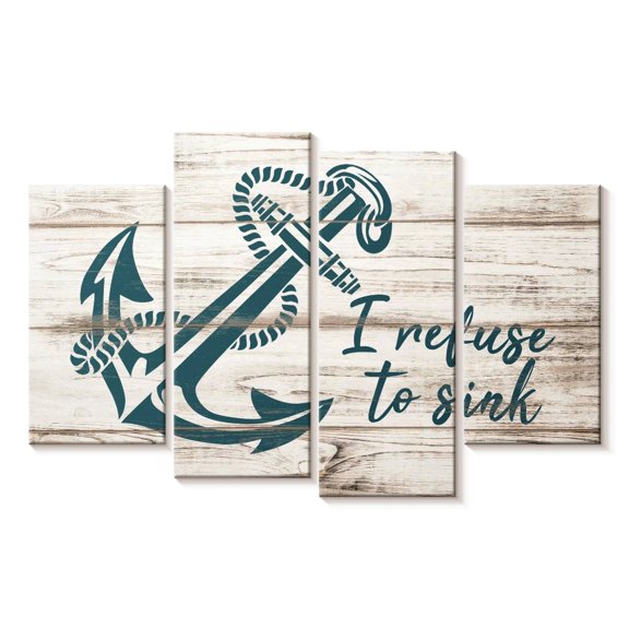 Elephant Stock I Refuse To Sink Quote Wall Art - Horizontal Multi Panel Canvas - Living Room Wall Decor - Inspirational And Typography Multi Panel - Teal And Beige Decor - 36" x 22"