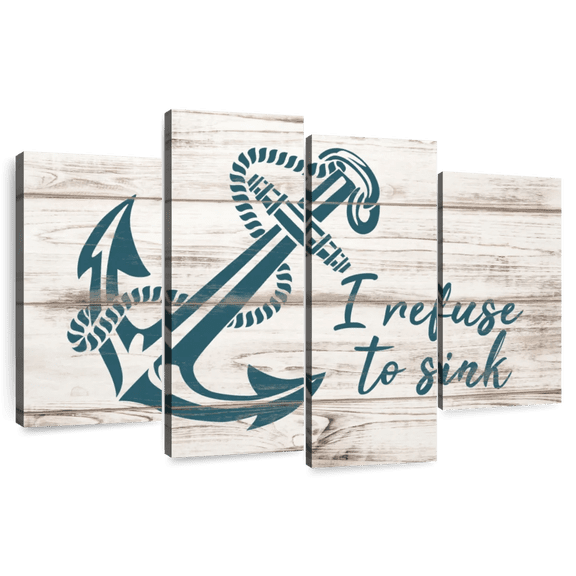 Elephant Stock I Refuse To Sink Quote Wall Art - Horizontal Multi Panel Canvas - Living Room Wall Decor - Inspirational And Typography Multi Panel - Teal And Beige Decor - 36" x 22"