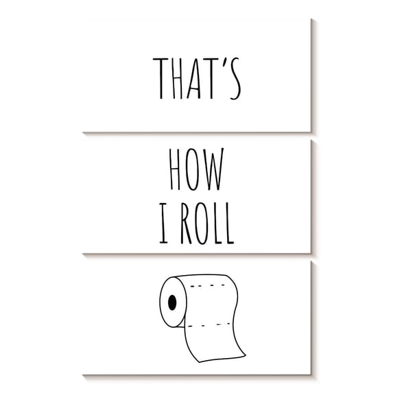 Elephant Stock How I Roll Pun Wall Art - Vertical Multi Panel Canvas - Bathroom Wall Decor - Inspirational And Typography Multi Panel - White And Decor - 14" x 23"
