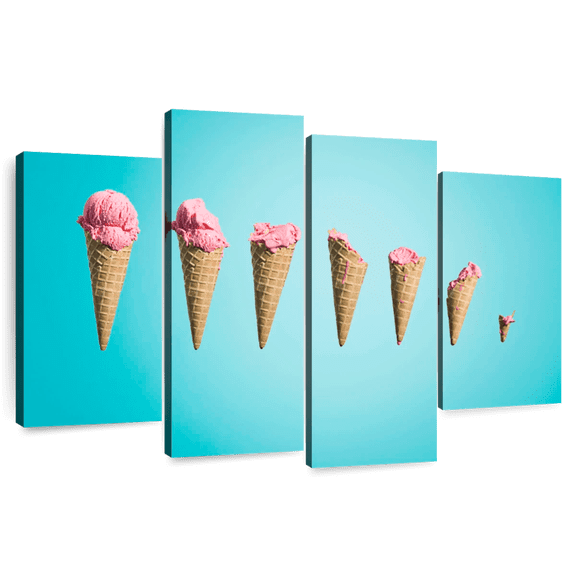 Elephant Stock Ice Cream Eating Phase Wall Art - Horizontal Multi Panel Canvas - Living Room Wall Decor - Food And Drink Multi Panel - Turquoise And Blue Decor - 84" x 54"