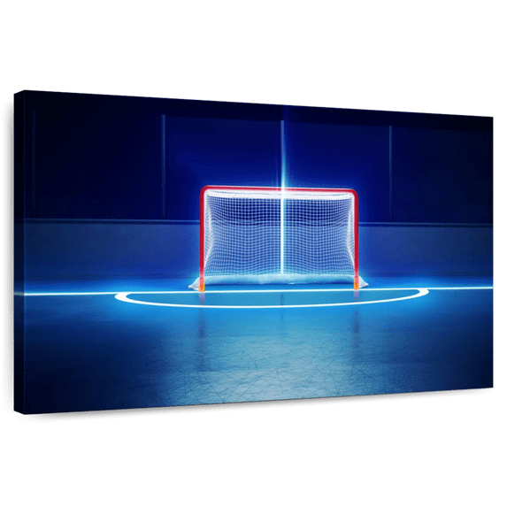 Elephant Stock Ice Hockey Goal Wall Art - Horizontal Canvas Wall Art - Living Room Wall Decor - Sports Canvas - Blue And Teal Decor - 12" x 8"