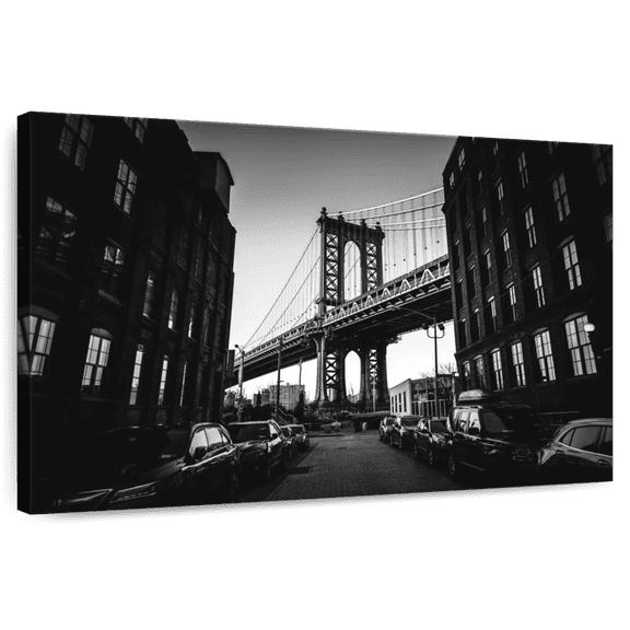 Elephant Stock Iconic Manhattan Bridge Wall Art - Horizontal Canvas Wall Art - Living Room Wall Decor - Architecture Canvas - Black And White Decor - 12" x 8"