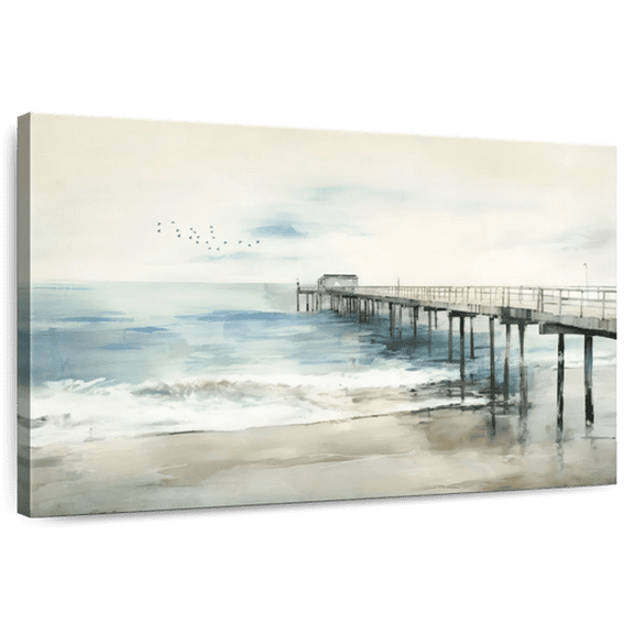 Elephant Stock Idyllic Coastal Jetty Wall Art - Horizontal Canvas Wall Art - Living Room Wall Decor - Nautical Canvas - Gray And Brown Decor - 12" x 8"