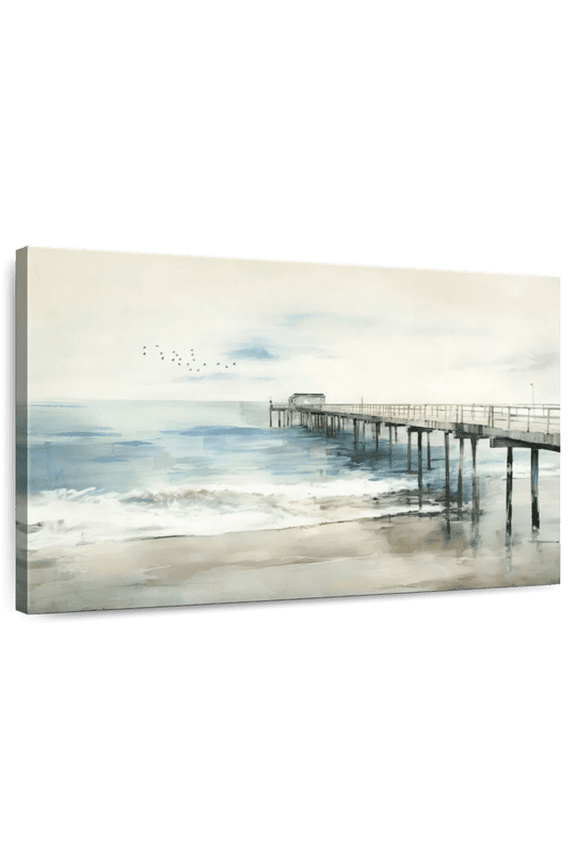 Idyllic Coastal Jetty Wall Art - Horizontal Canvas Wall Art - Living Room Wall Decor - Nautical Canvas - Gray And Brown Decor - 12" x 8"