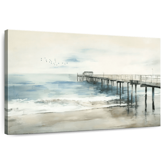Elephant Stock Idyllic Coastal Jetty Wall Art - Horizontal Canvas Wall Art - Living Room Wall Decor - Nautical Canvas - Gray And Brown Decor - 45" x 30"