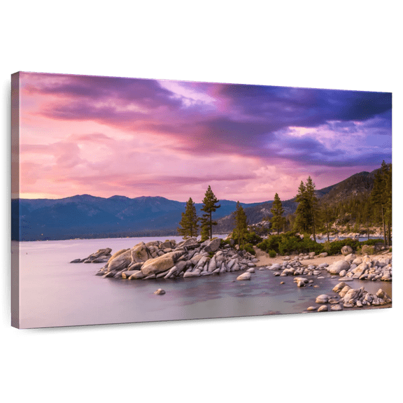 Elephant Stock Idyllic Lake Tahoe Wall Art - Horizontal Canvas Wall Art - Hallway Wall Decor - Nature Canvas - Green And Pink Decor - 45" x 30"