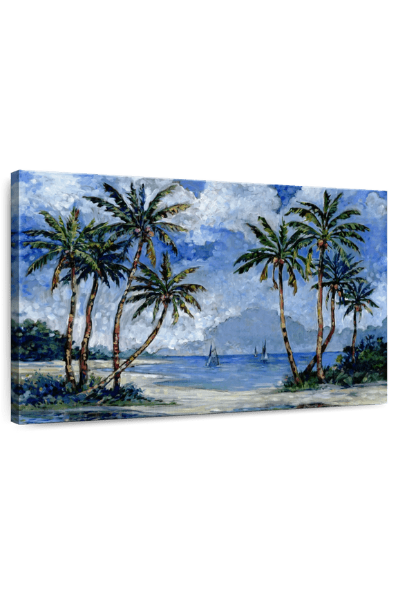 Impressions Of Palms Ii Wall Art - Horizontal Canvas Wall Art - Living Room Wall Decor - Beach Canvas - Blue And Green Decor By Paul Brent - 12" x 8"