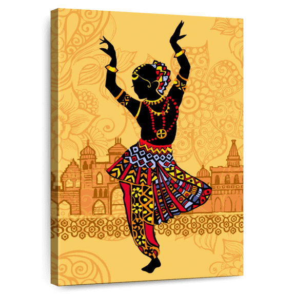 Elephant Stock Indian Classical Dance Wall Art - Vertical Canvas Wall Art - Living Room Wall Decor - Dance Canvas - Black And Orange Decor - 30" x 45"