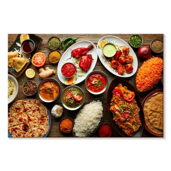 Elephant Stock Indian Cuisine Specialties Wall Art - Horizontal Canvas Wall Art - Dining Room Wall Decor - Food And Drink Canvas - Brown And White Decor - 12" x 8"