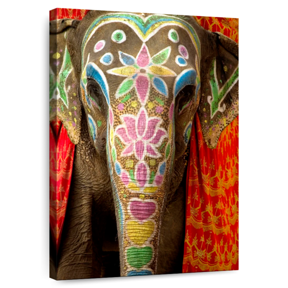 Elephant Stock Indian Festival Elephant Wall Art - Vertical Canvas Wall Art - Living Room Wall Decor - Animal Canvas - Brown And Red Decor - 8" x 12"