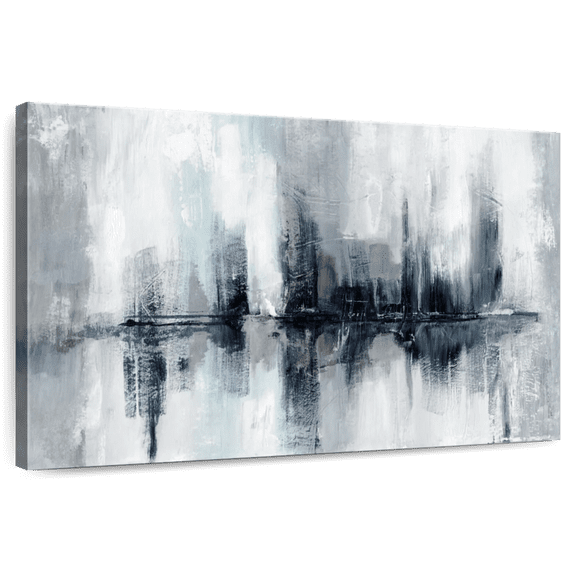 Elephant Stock Indigo Harbor Lights Wall Art - Horizontal Canvas Wall Art - Living Room Wall Decor - Abstract Canvas - Black And Gray Decor By Nan - 12" x 8"