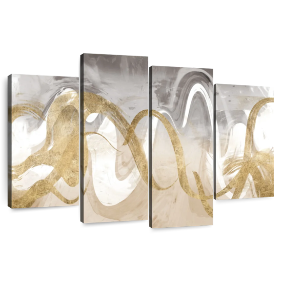 Elephant Stock Infinite Swirl Ii Wall Art - Horizontal Multi Panel Canvas - Living Room Wall Decor - Abstract Multi Panel - Gold And Gray Decor By Jennifer Goldberger - 36" x 22"