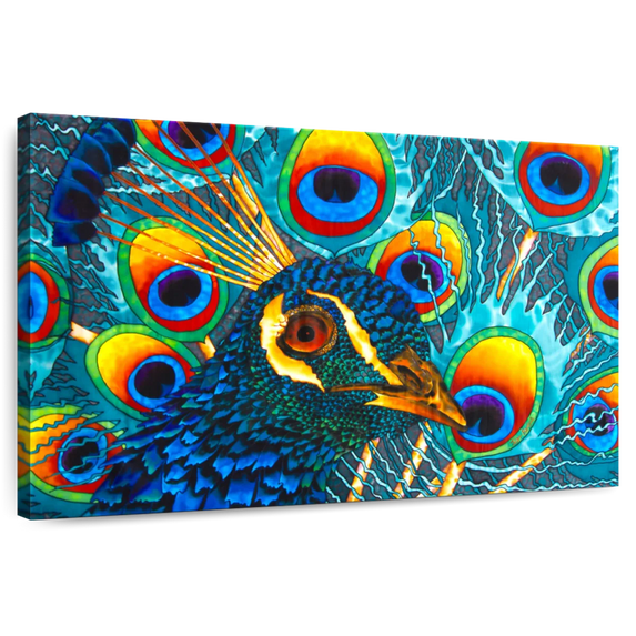 Elephant Stock Insane Peacock Wall Art - Horizontal Canvas Wall Art - Living Room Wall Decor - Animal Canvas - Turquoise And Teal Decor By Daniel Jean-baptiste - 12" x 8"