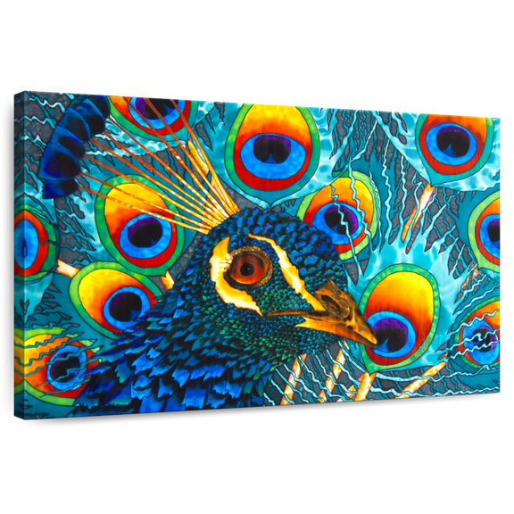 Elephant Stock Insane Peacock Wall Art - Horizontal Canvas Wall Art - Living Room Wall Decor - Animal Canvas - Turquoise And Teal Decor By Daniel Jean-baptiste - 51" x 34"