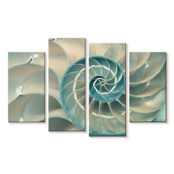 Elephant Stock Inside A Nautilus Shell Wall Art - Horizontal Multi Panel Canvas - Living Room Wall Decor - Animal Multi Panel - Gray And Blue Decor - 24" x 14"