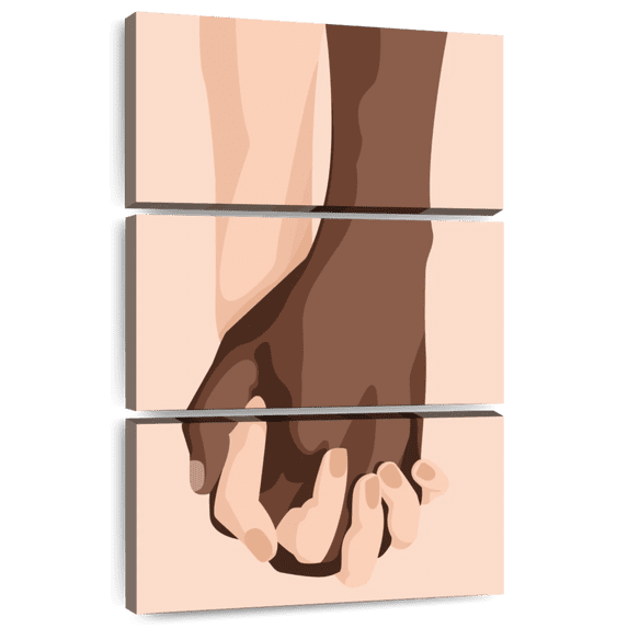 Elephant Stock Interracial Couples Wall Art - Vertical Multi Panel Canvas - Living Room Wall Decor - Love Multi Panel - Beige And Brown Decor - 28" x 45"