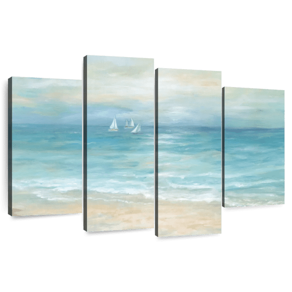 Elephant Stock Island Beach Landscape Wall Art - Horizontal Multi Panel Canvas - Living Room Wall Decor - Beach Multi Panel - Teal And Blue Decor By Cynthia Coulter - 52" x 32"