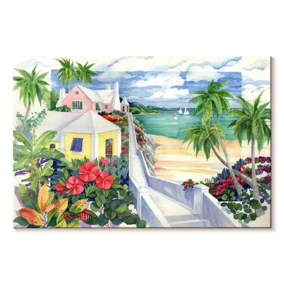 Elephant Stock Island Cliffs Wall Art - Horizontal Canvas Wall Art - Living Room Wall Decor - Beach Canvas - Yellow And Blue Decor By Paul Brent - 48" x 32"