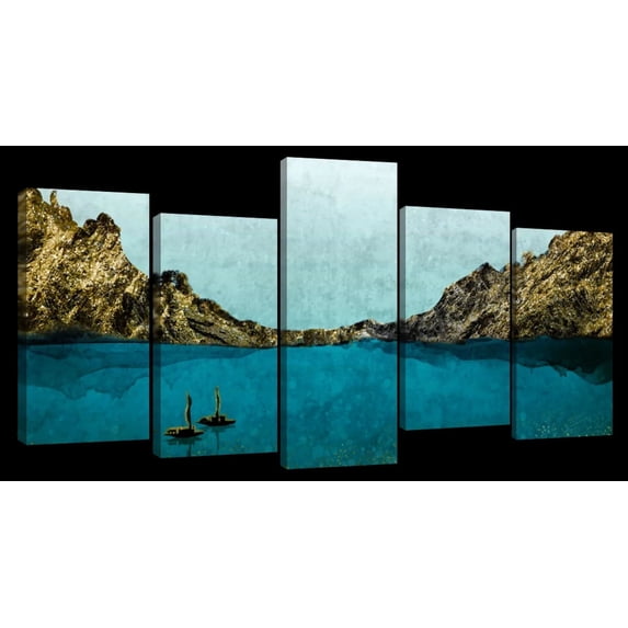 Elephant Stock Island Hopping Wall Art - Horizontal Multi Panel Canvas - Living Room Wall Decor - Nature Multi Panel - Blue And Yellow Decor - 25" x 12"