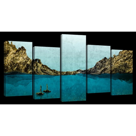 Elephant Stock Island Hopping Wall Art - Horizontal Multi Panel Canvas - Living Room Wall Decor - Nature Multi Panel - Blue And Yellow Decor - 74" x 37"