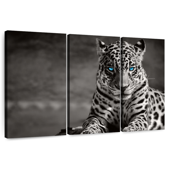 Elephant Stock Jaguar Eyes Pop Wall Art - Horizontal Multi Panel Canvas - Living Room Wall Decor - Animal Multi Panel - Gray And Black Decor - 33" x 20"