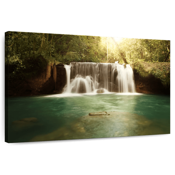 Elephant Stock Jamaica Ys Falls Wall Art - Horizontal Canvas Wall Art - Living Room Wall Decor - Wellness Canvas - Brown And Teal Decor - 45" x 30"