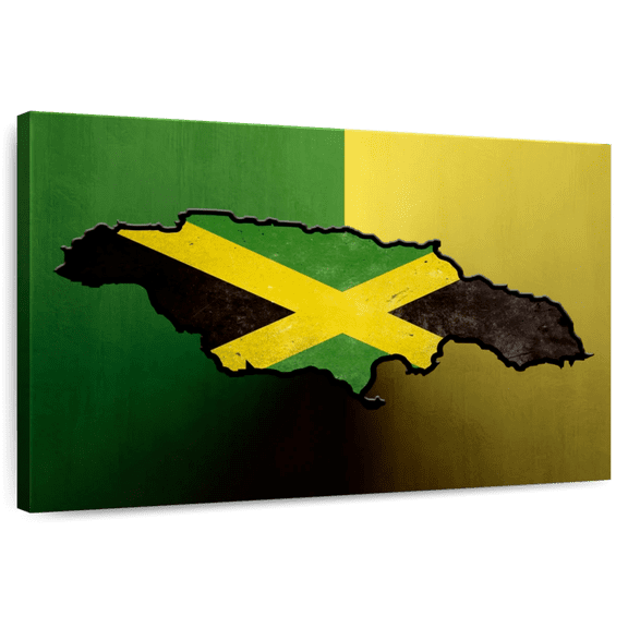 Elephant Stock Jamaican Island Flag Wall Art - Horizontal Canvas Wall Art - Living Room Wall Decor - Flags Canvas - Black And Green Decor - 12" x 8"